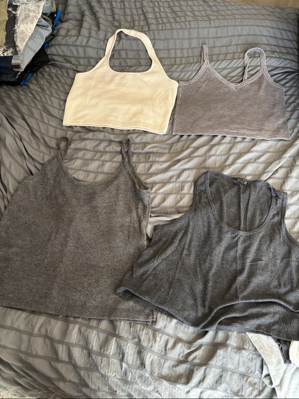 Topshop Ribbed Tank and Crop Set - Cream and Gray